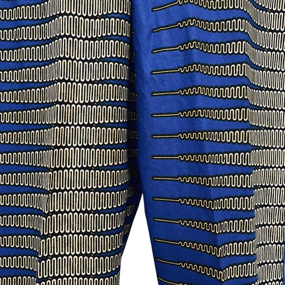 Abstract Print Pants Blue Gold Geometric Mid Rise Tapered Leg Bold Retro Mod - Picture 5 of 10